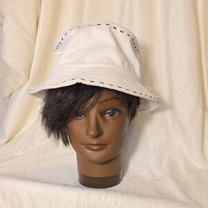 White Bucket Hat with Black Stitching